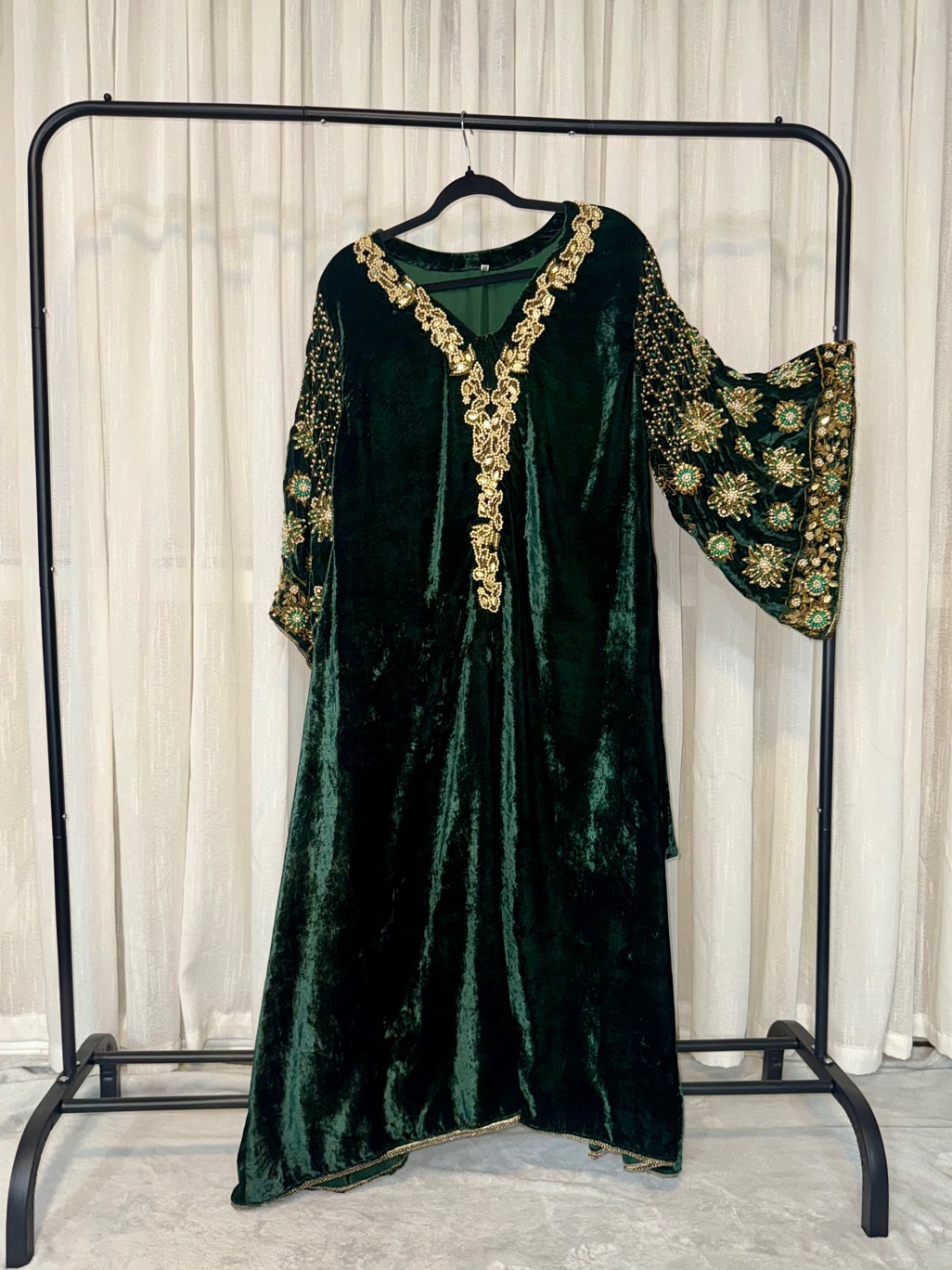 Elegant Embroidered Velvet Dress Green
